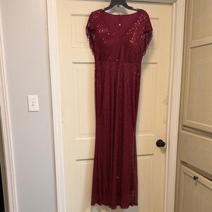 Elegant Burgundy Sequin Evening Gown